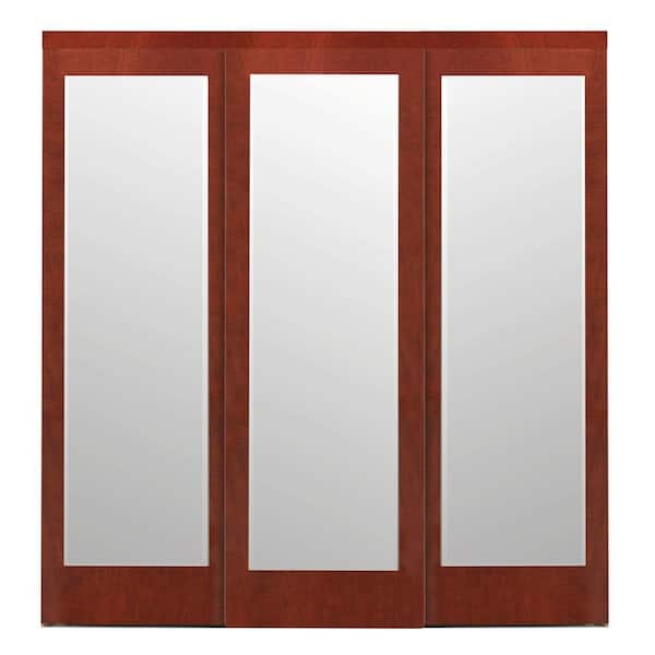 Impact Plus 108 in. x 96 in. Mir-Mel Cherry Mirror Solid Core MDF Interior Closet Sliding Door with Matching Trim