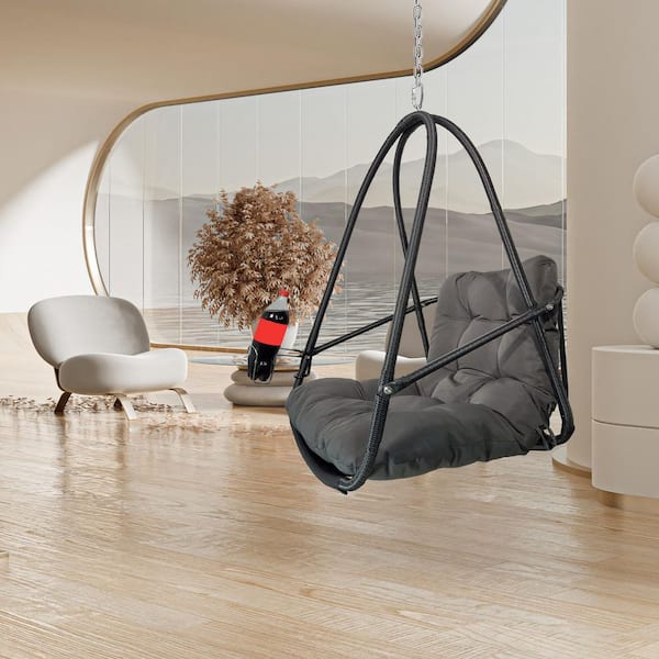 3.12 ft. Swing Egg Chair, Wicker Rattan Patio Basket Hanging Chair Hammock with Cushion and Pillow, Black