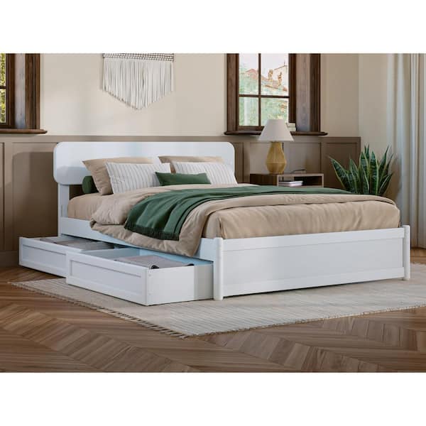 AFI Capri White Solid Wood Frame Full Platform Bed with Panel Footboard and Storage Drawers