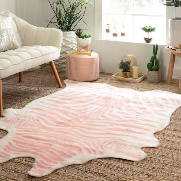 Faux Zebra Hide Pink 5 ft. x 7 ft. Shaped Rug