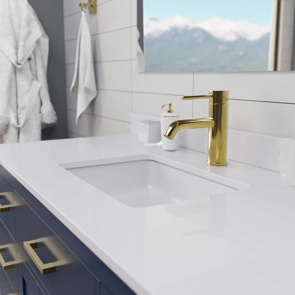 Beckett 48" Dark Blue Vanity with White Marble Top and Gold Hardware