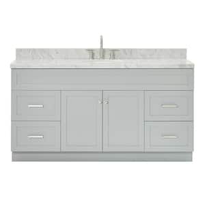 Hamlet 67 in. W x 22 in. D x 36 Single Sink Freestanding Bath Vanity in Grey with Carrara White Marble Top