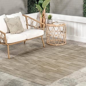 Zya Geometric Machine Washable Beige 5 ft. x 8 ft. Indoor/Outdoor Area Rug