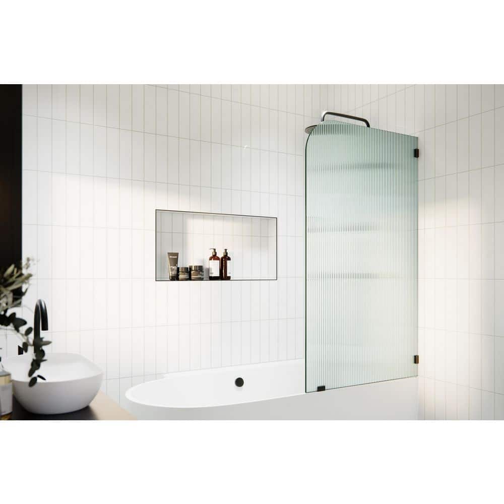 Aurora 34 in. W x 58.25 in. H Right-Hand Single Fixed Frameless Radius Tub Door Matte Black with Fluted Glass price history on PriceWatchPro