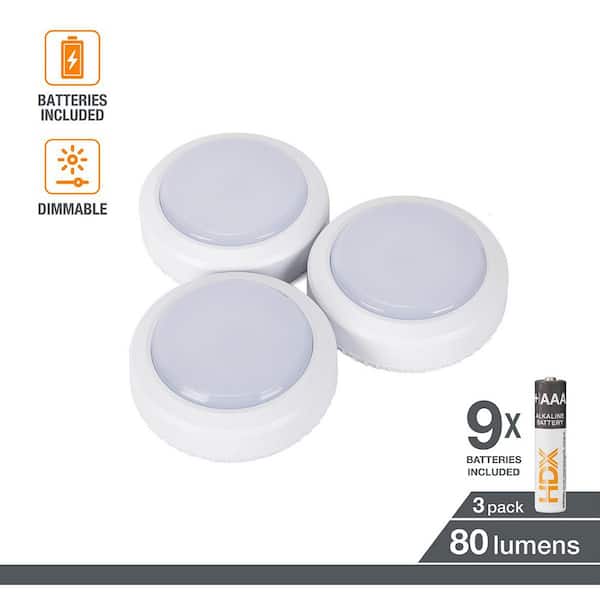 Battery Powered 1-Light 5000K Integrated LED Puck Light (3-Pack)