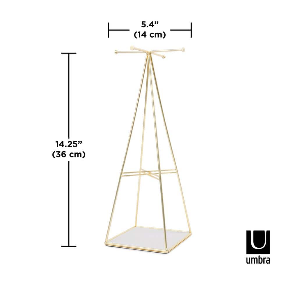 Matte Brass Steel Pyramid Jewelry Stand with Linen Base