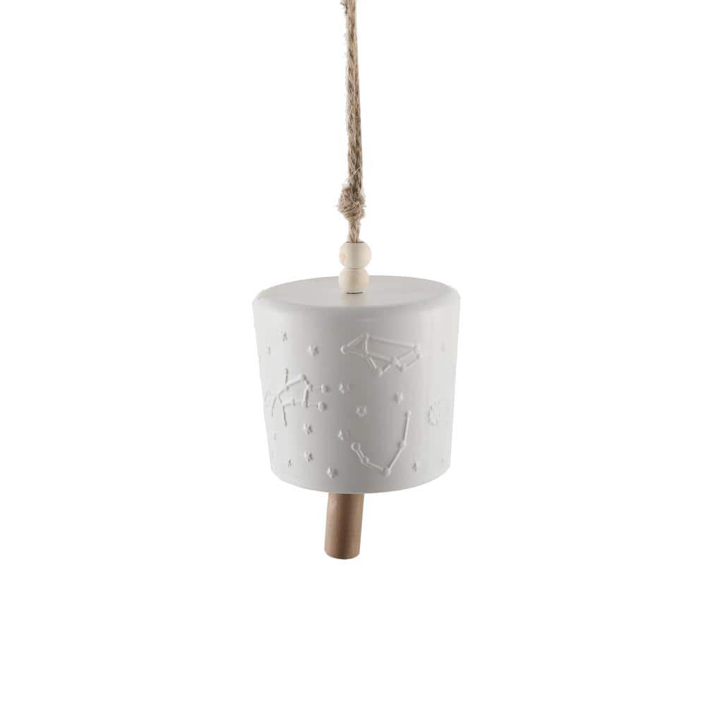 Matte White Ceramic Constellation Hanging Bell with Rope