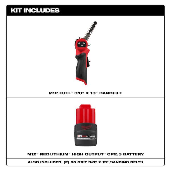 M12 FUEL 12V Lithium-Ion Brushless Cordless 3/8 in. x 13 in. Bandfile with M12 2.5 Ah Battery