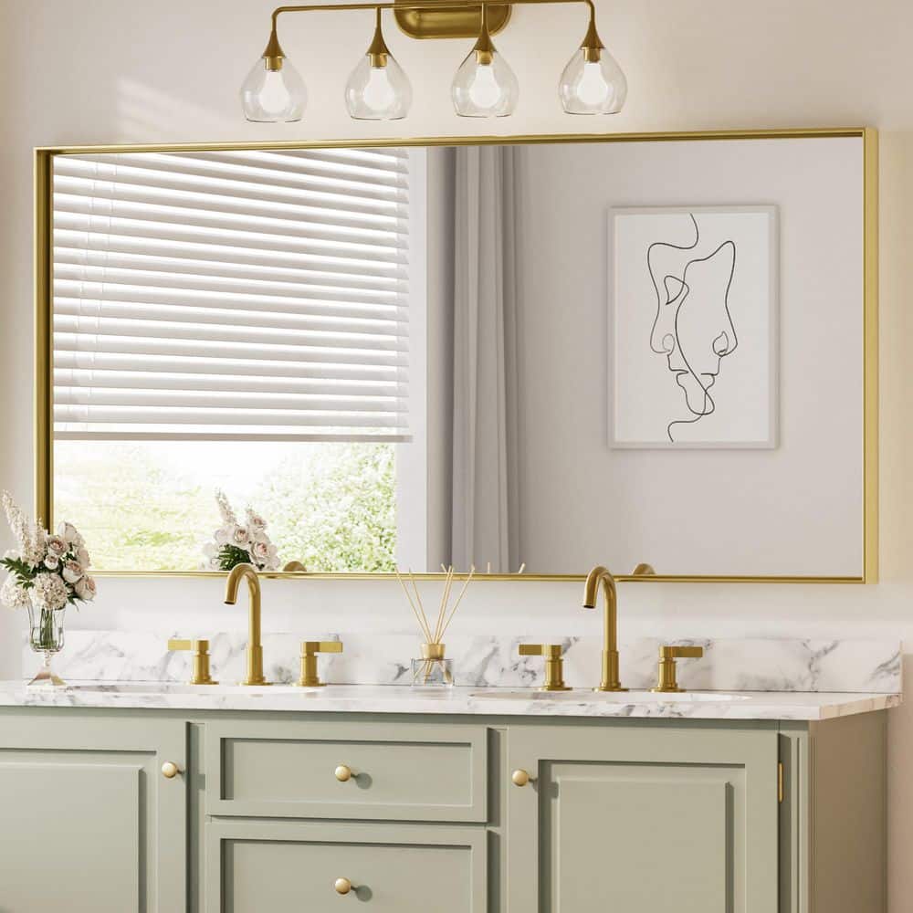 KeonJinn 72 in. W x 36 in. H Framed Brushed Gold Mirrors for