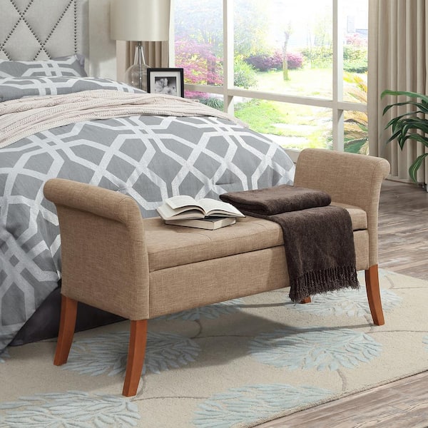 Convenience Concepts Designs4Comfort Garbo Tan Fabric Bench with Storage 25.25 in. H x 51.25 in. W x 17 in. D