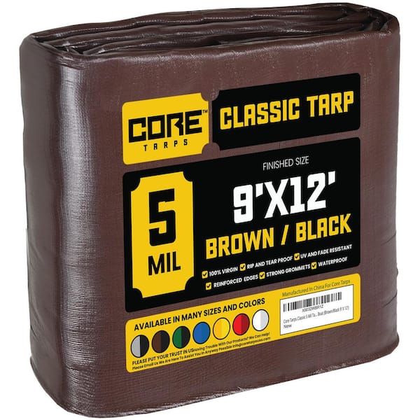 CORE TARPS 9 ft. x 12 ft. Brown/Black 5 Mil Heavy Duty Polyethylene Tarp, Waterproof, UV Resistant, Rip and Tear Proof