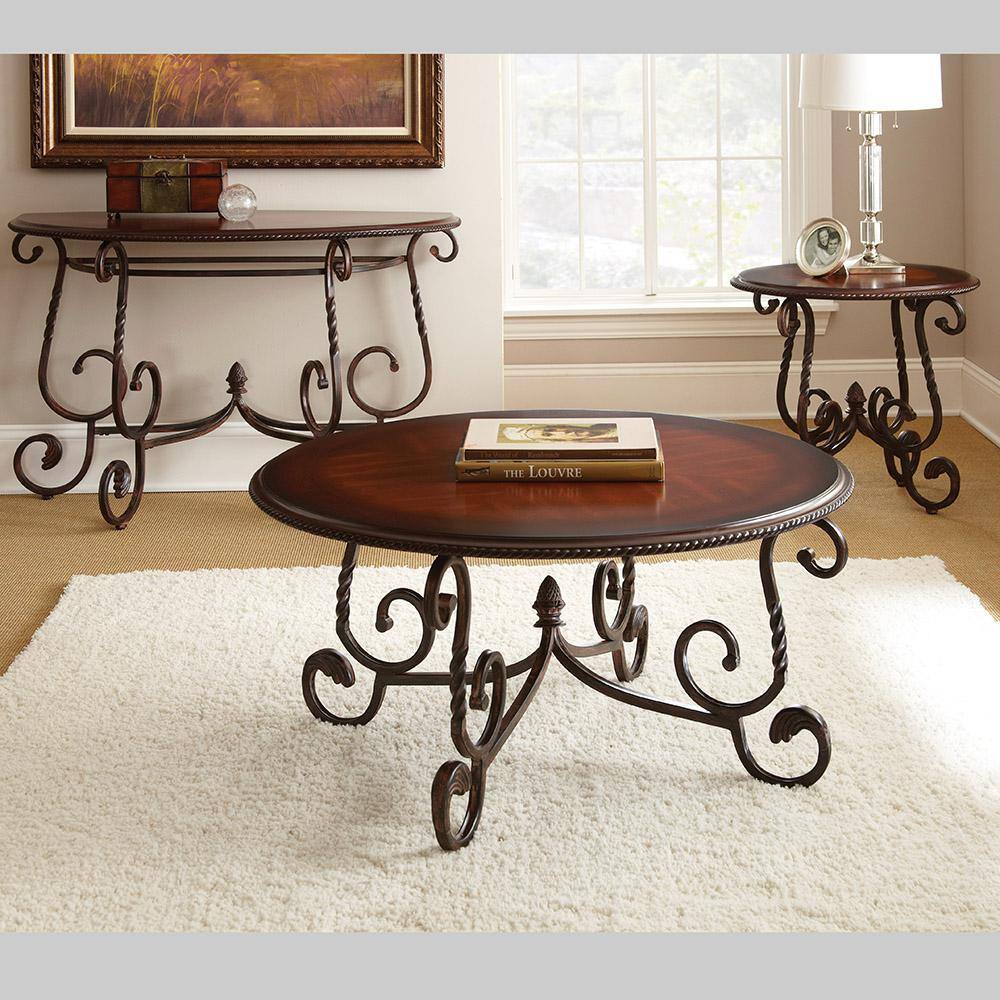 Crowley Round Cherry Wood and Metal End Table