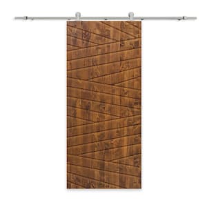 30 in. x 80 in. Walnut Stained Solid Wood Modern Interior Sliding Barn Door with Hardware Kit