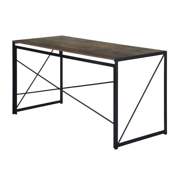 Harper 55.1 in. Rectangle Brown FWood Top and Black Steel Frame Foldable Desk for Home Office No Assembly Required