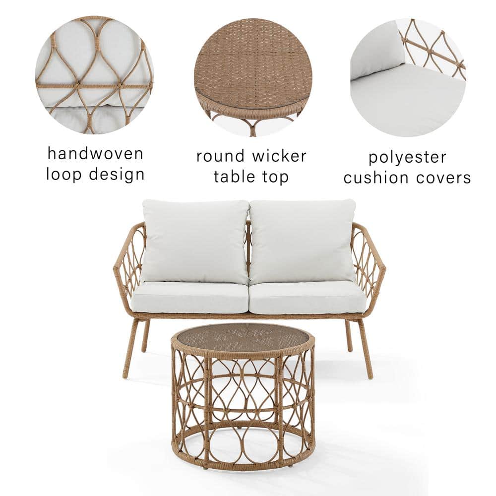 Juniper 2-Piece White Steel Boho-Chic Outdoor Loveseat Set