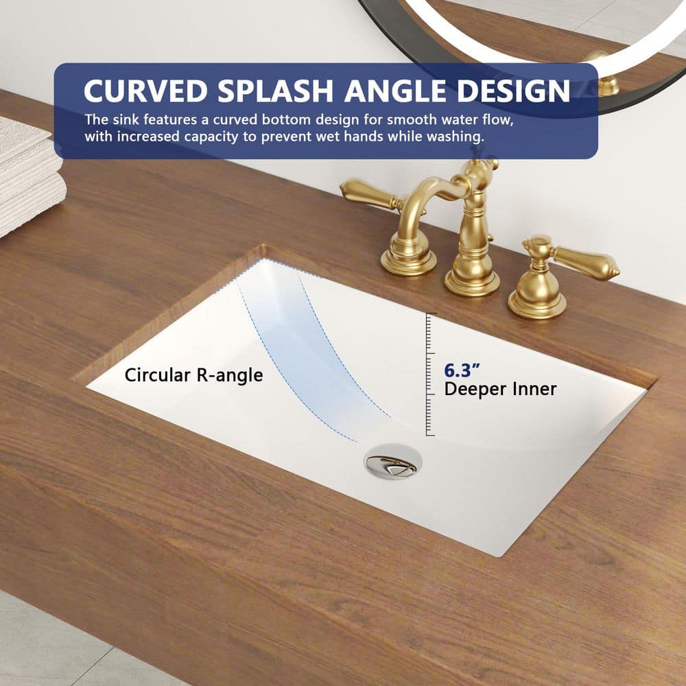 Elegant 21'' White Ceramic Undermount Rectangular Bathroom Sink with Overflow