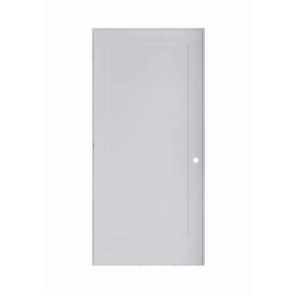 RESO 34 in. x 80 in.Left-Handed Solid Core Primed White Composite Single Pre-hung Interior Door Matte Hinges Hinges