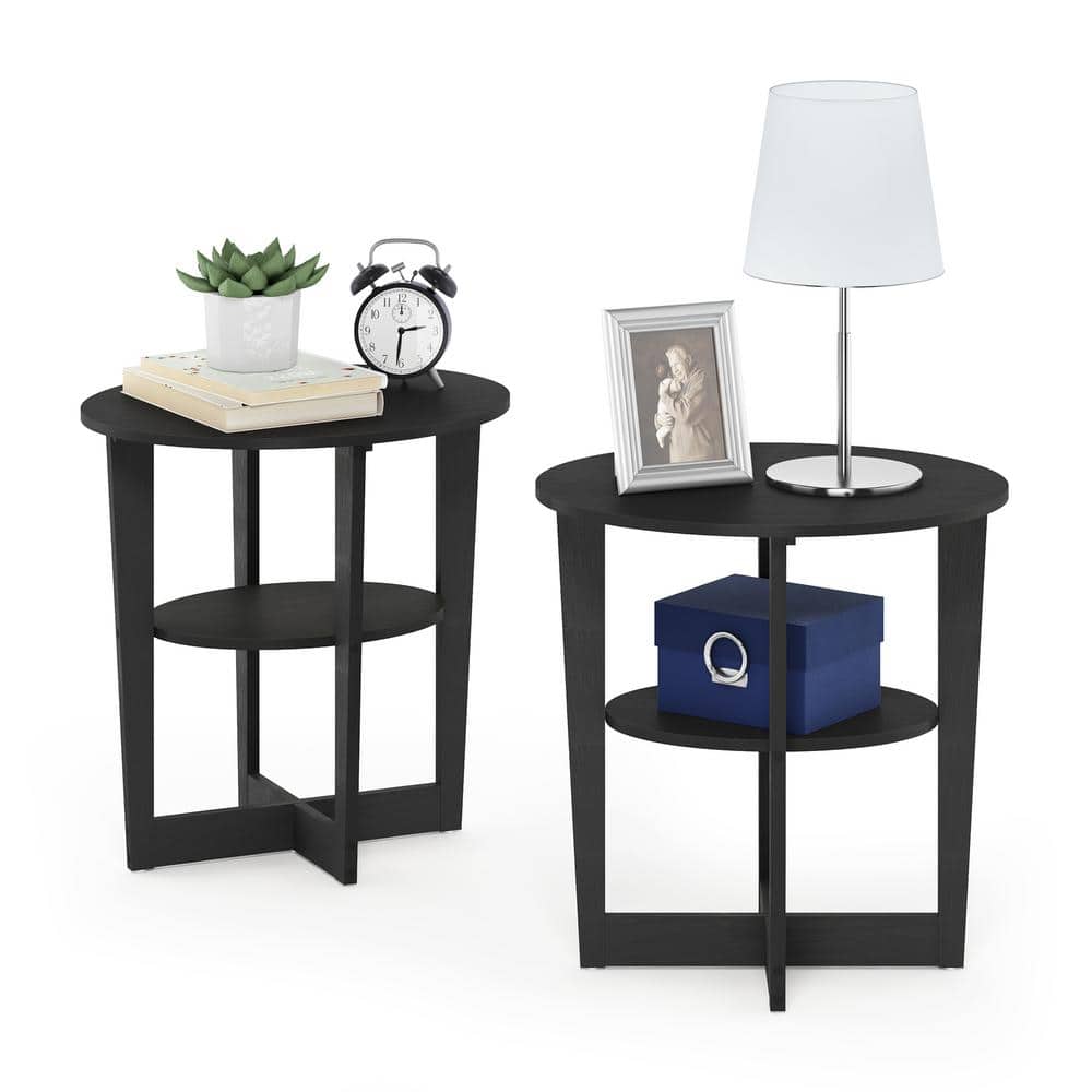 Walnut Finish Oval Wood End Table Set of 2