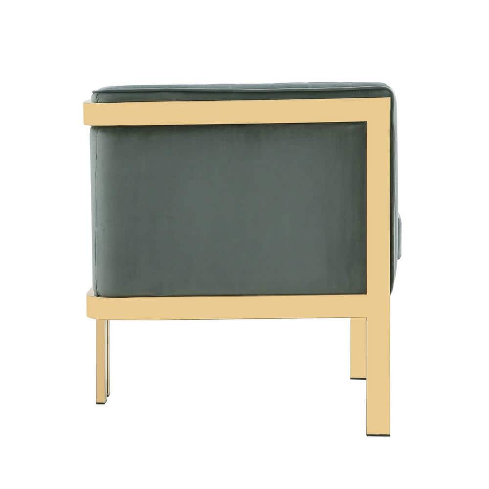Set of 2 Gray Velvet Barrel Accent Chairs with Metal Frame