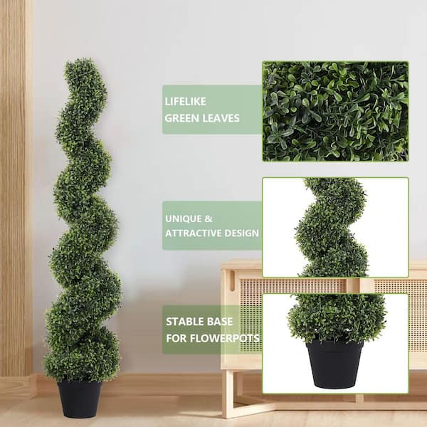 poetree 4 ft. Artificial Boxwood Spiral Topiary Tree in Pot