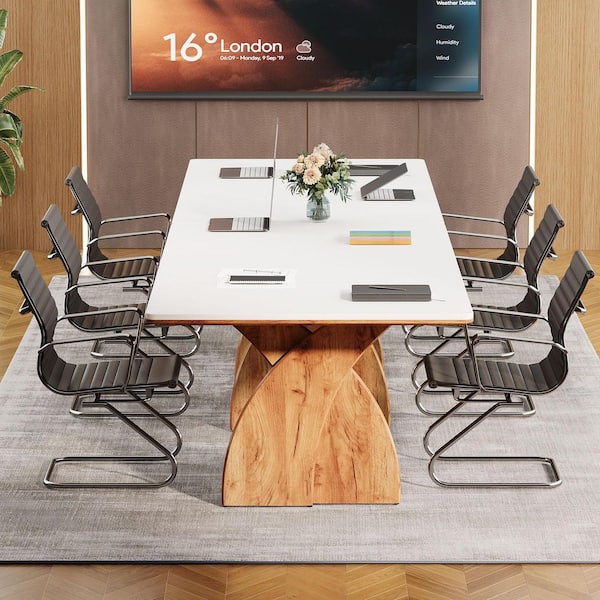 Halseey 70.87 in. Rectangular White Wood Computer Desk with Crossed Legs for 6-8 People for Office Meeting Room