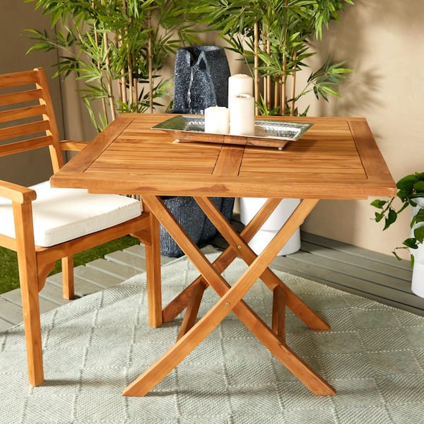 Litton Lane 30 in. Brown Teak Wood Traditional Outdoor Dining Table