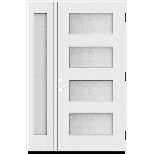 Palisade 51 in. x 80 in. 4L MicroGranite Impact Glass LHOS Unfinished Fiberglass Prehung Front Door w/12in. SL 6-9/16Jmb