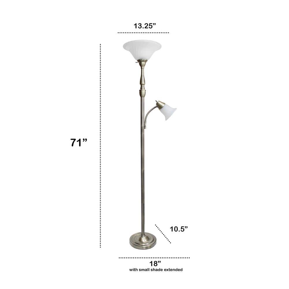 Antique Brass Adjustable Torchiere Floor Lamp with Marble Glass Shades