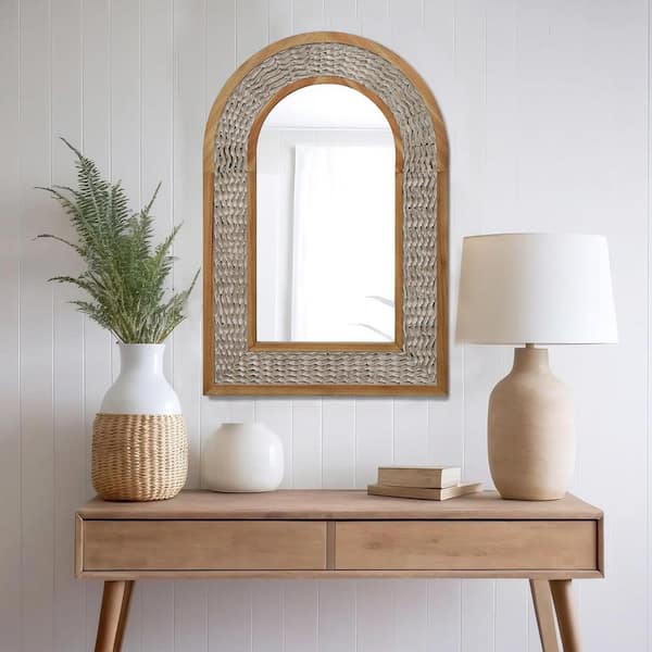 24 in. W x 36 in. H Bohemian Solid Wood Arched Wooden Frame Country Art Wall Mirror Decorative Mirror