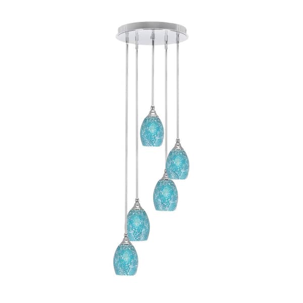 Unbranded Villa 5 Light Chrome Pendant, Cluster Pendant Light with 5 in. Turquoise Fusion Glass Shades, No Bulbs Included