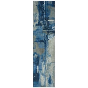 Fusion Blue 2 ft. x 5 ft. Abstract Runner Rug