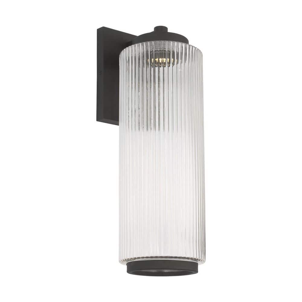 Ronde Large 18 in. Textured Black Outdoor Hardwired Wall Lantern Scone with Integrated LED and Clear Ribbed Glass Shade price history on PriceWatchPro