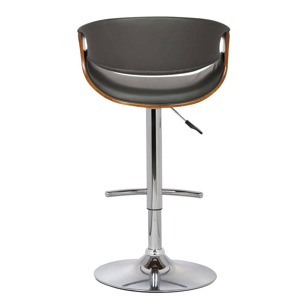 Mid-Century Modern Gray Swivel Adjustable Barstool in Faux Leather