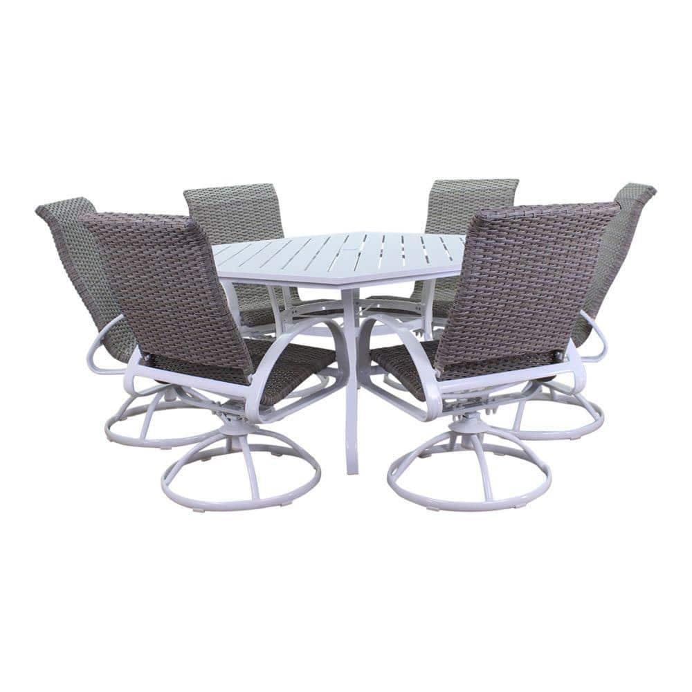 Courtyard Casual Santa Fe 7 Piece Hexagon Aluminum Outdoor Dining Set In White With 60 In 5958