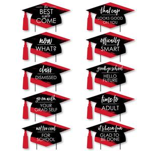 Red Grad - Best is Yet to Come - Grad Cap Lawn Decorations - Outdoor Red Graduation Party Yard Decorations (10-Piece)