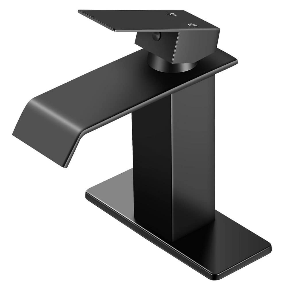 Waterfall Spout Single Handle Single Hole Bathroom Faucet with Deckplate in Matte Black price history on PriceWatchPro