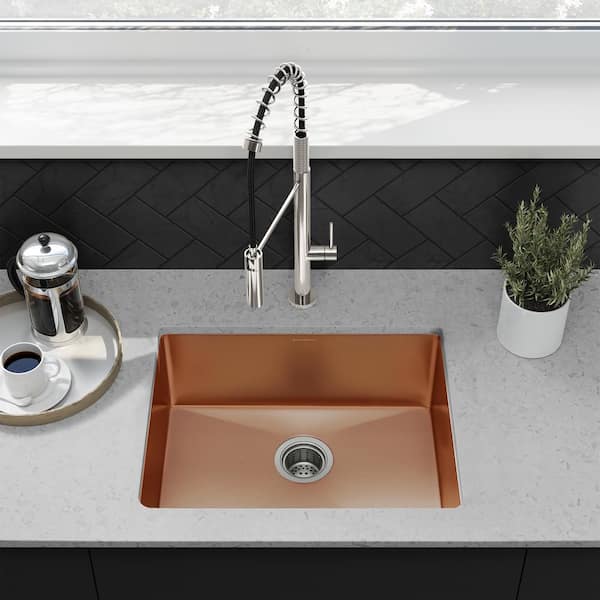 Rivage Rose Gold Stainless Steel 23 in. Single Bowl Undermount Kitchen Sink