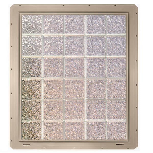 CrystaLok 39.25 in. x 46.75 in. x 3.25 in. Ice Pattern Vinyl Framed Glass Block Window with Clay Colored Vinyl Nailing Fin