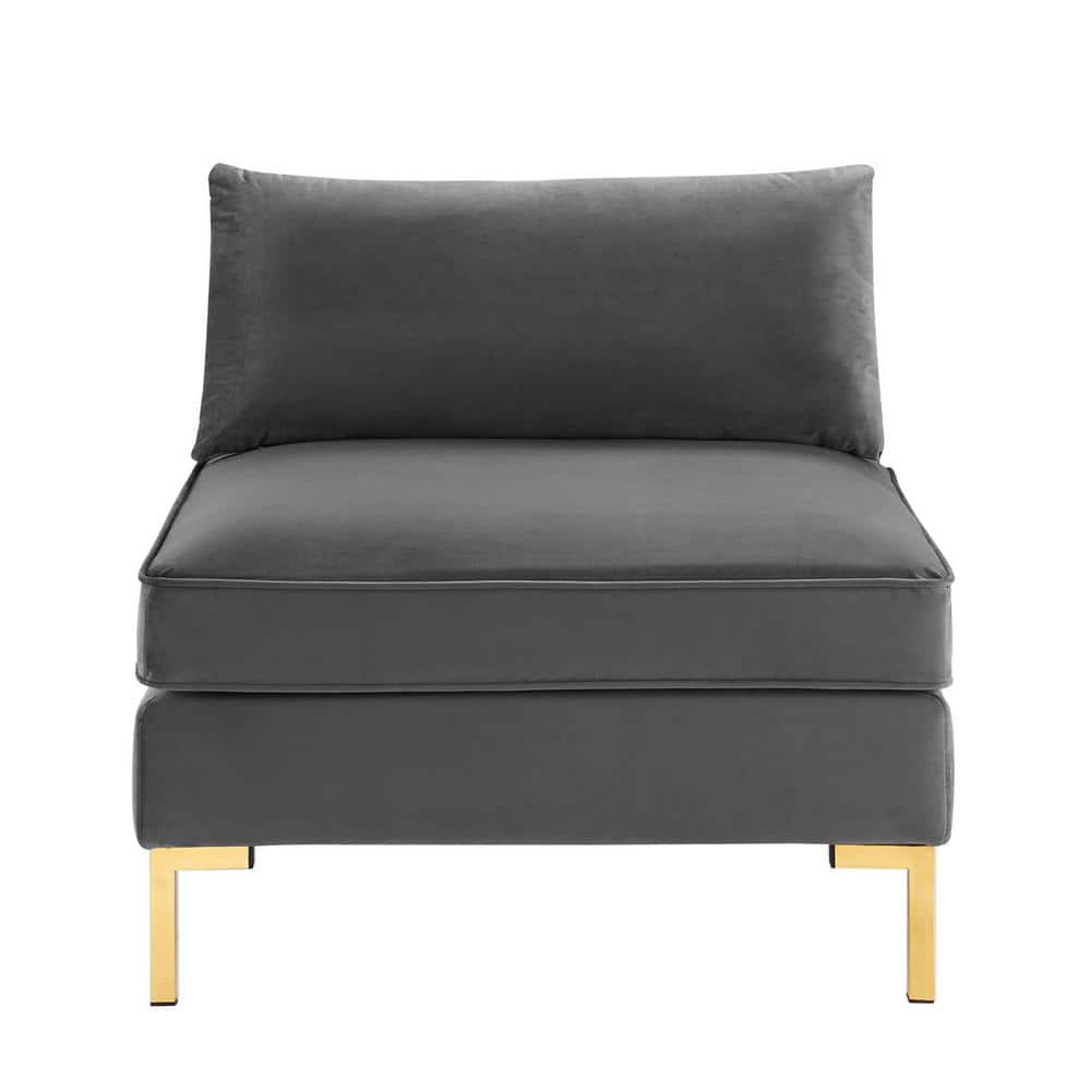 Gray Velvet Armless Chair with Gold Metal Legs