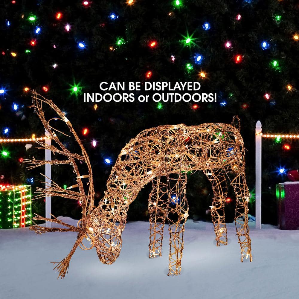 24" Warm White Pre-lit Rattan Reindeer Statue