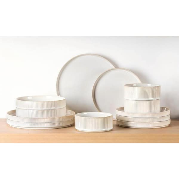 12-Piece White Modern Ceramic Kitchen Dinnerware Sets with Plates and Bowls (Service for 4)