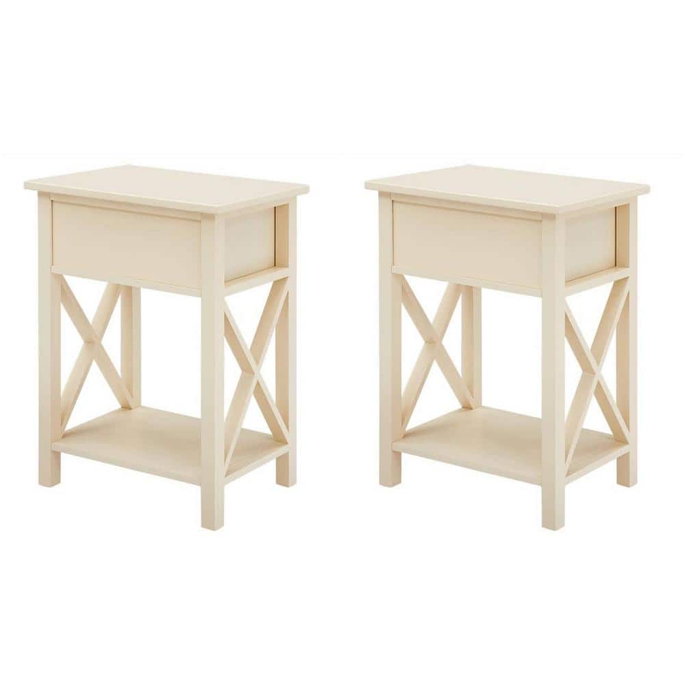 Alisa Wooden Nightstand with Storage Shelf, Cream