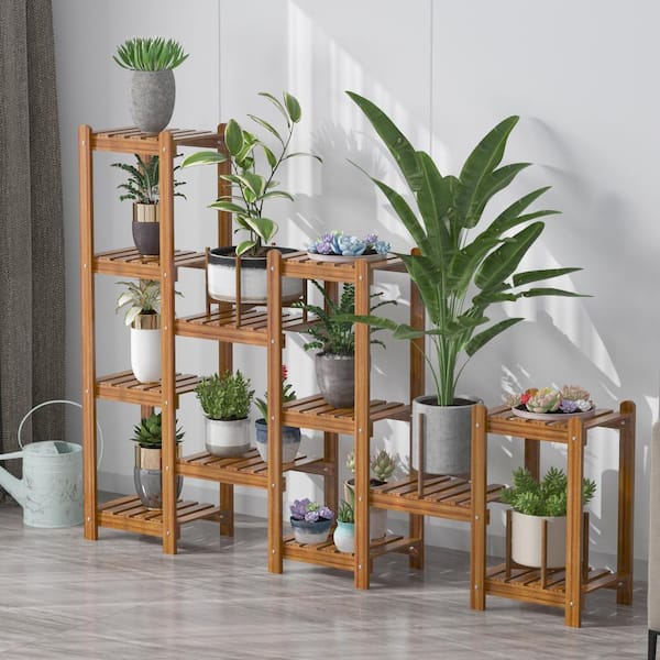 6 Tier Wood Plant Shelf Holder Indoor, Patio Shelves Home Depot