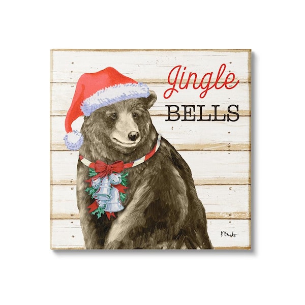 Stupell Industries Rustic Jingle Bells Bear by Paul Brent 1-Piece Unframed Graphic Print Animal Poster Art Print 24 in. x 24 in.