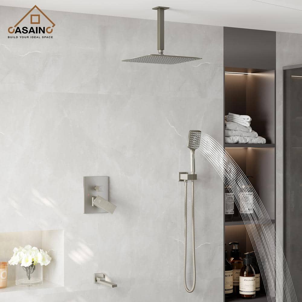 Brushed Nickel Ceiling Mounted Rain Shower System with Handheld