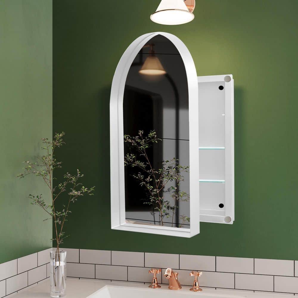 24 in. W x 36 in. H White Arched Metal Framed Recessed or Surface Wall Medicine Cabinet with Mirror price history on PriceWatchPro