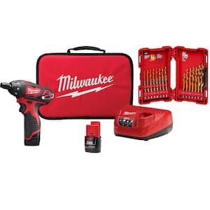 M12 12V Lithium-Ion Cordless 1/4 in. Hex Screwdriver Kit w/ SHOCKWAVEImpact Duty Titanium Drill Bit Set (23-Piece)