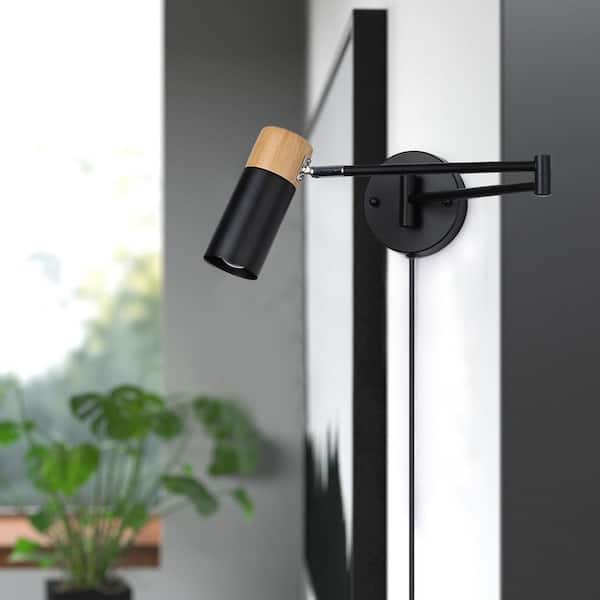 Zompoo Modern 6.1 in. 1 Light Plug in Wall Sconces with Black Swing Arm Shade, Farmhouse Reading Wall Lamp with Switch