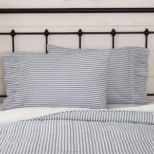 Sawyer Mill Blue Farmhouse Ticking Stripe Ruffled Cotton Standard Pillowcase (Set of 2)
