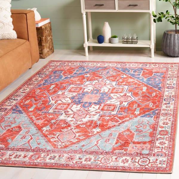 Serapi 5 ft. x 8 ft. Rust/Blue Tribal Serapi Medallion Area Rug